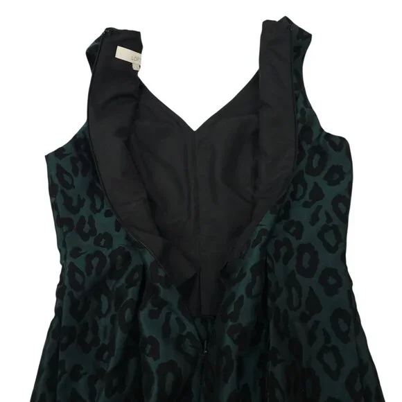 Ann Taylor Loft Leopard Print Jacquard Fit & Flare Dress Womens 4 Black Green - Picture 7 of 16